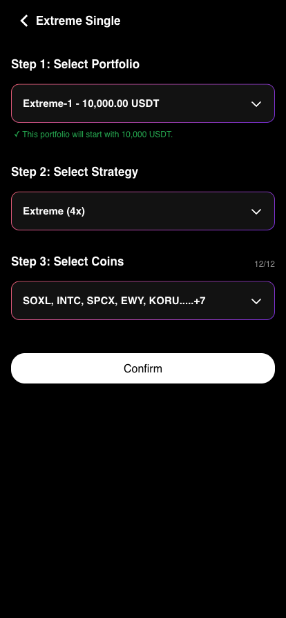 All three steps filled and the Confirm button active